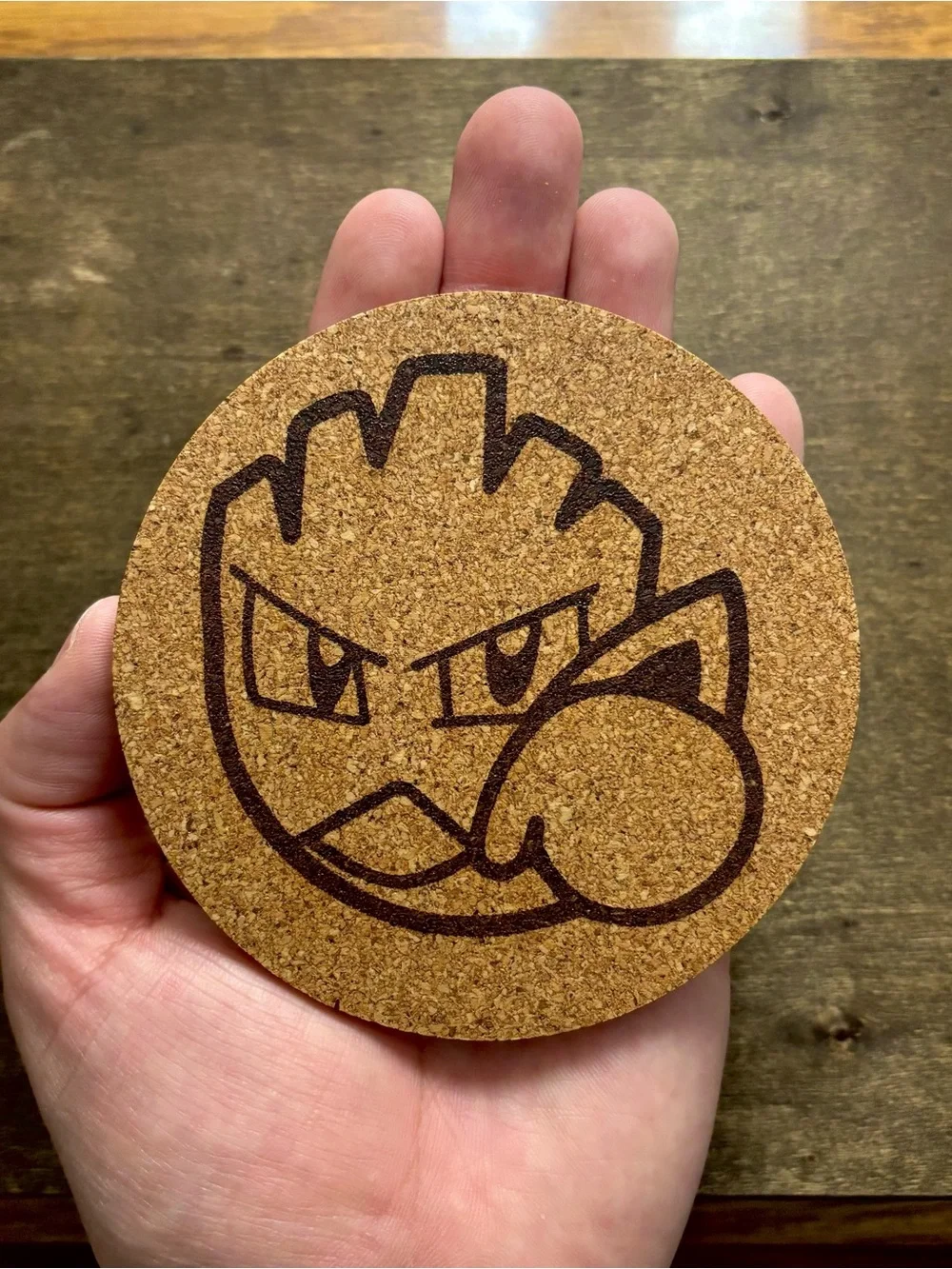 Pokemon Hitmonchan Face Laser Engraved Cork Coaster